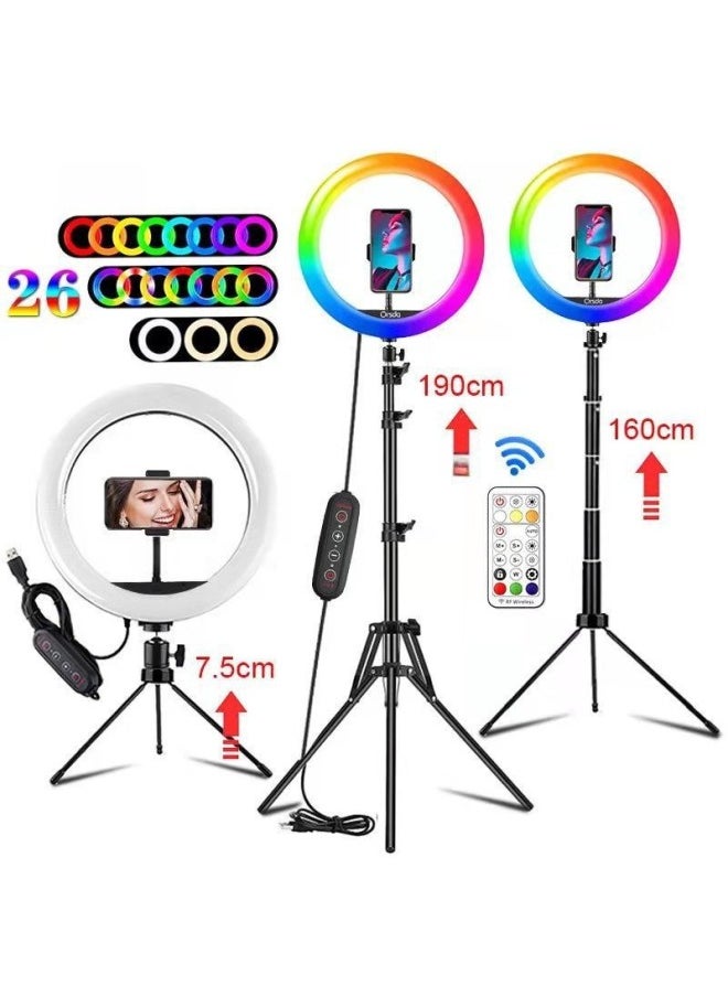 Colorful 10 Inch RGB Supplementary Light Suit Mobile Phone Desktop Stand Photography Light Selfie Beauty Shooting Live Light-Light Source Color:10 Inch RGB Ring Light Remote Control 14cm Tripod