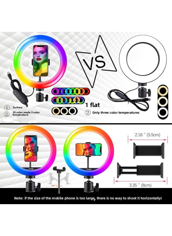 Colorful 10 Inch RGB Supplementary Light Suit Mobile Phone Desktop Stand Photography Light Selfie Beauty Shooting Live Light-Light Source Color:10 Inch RGB Ring Light Remote Control 14cm Tripod