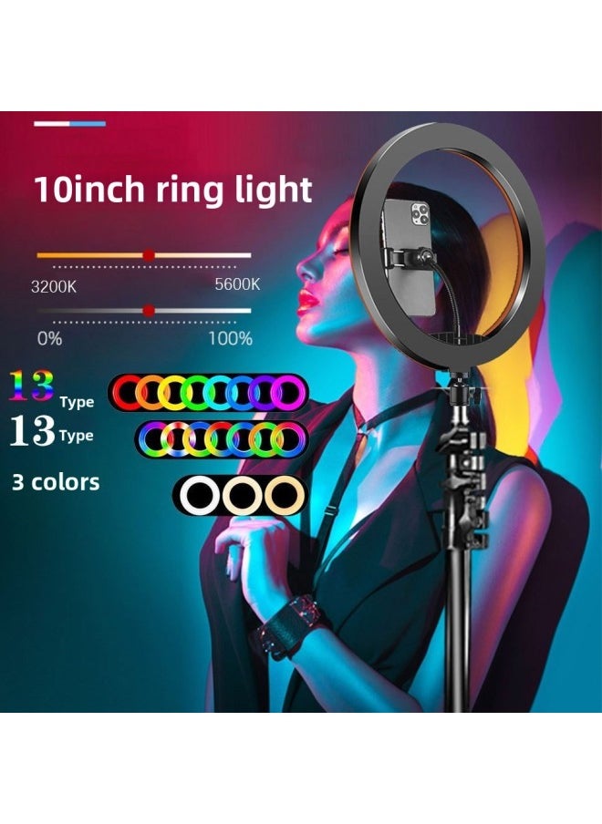 Colorful 10 Inch RGB Supplementary Light Suit Mobile Phone Desktop Stand Photography Light Selfie Beauty Shooting Live Light-Light Source Color:10 Inch RGB Ring Light Remote Control 14cm Tripod