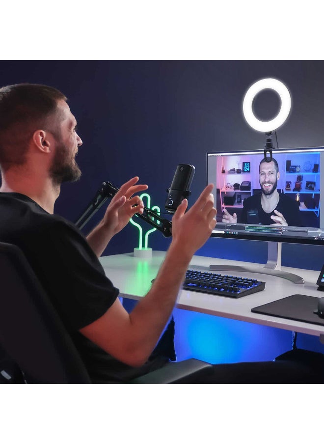6 Inch Small Fill Light Computer Video Conference Rgb Ring Clip Network Teaching Notebook Led Live Light-Light Source Color:6 Inch Three Color Video Conference Lamp (lock) + Desktop Metal Tripod