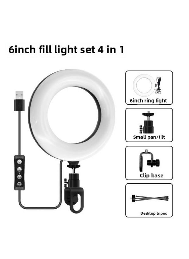 6 Inch Small Fill Light Computer Video Conference Rgb Ring Clip Network Teaching Notebook Led Live Light-Light Source Color:6 Inch Three Color Video Conference Lamp (lock) + Desktop Metal Tripod