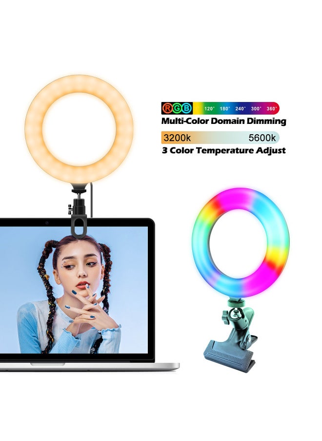 6 Inch Small Fill Light Computer Video Conference Rgb Ring Clip Network Teaching Notebook Led Live Light-Light Source Color:6 Inch Three Color Video Conference Lamp (lock) + Desktop Metal Tripod