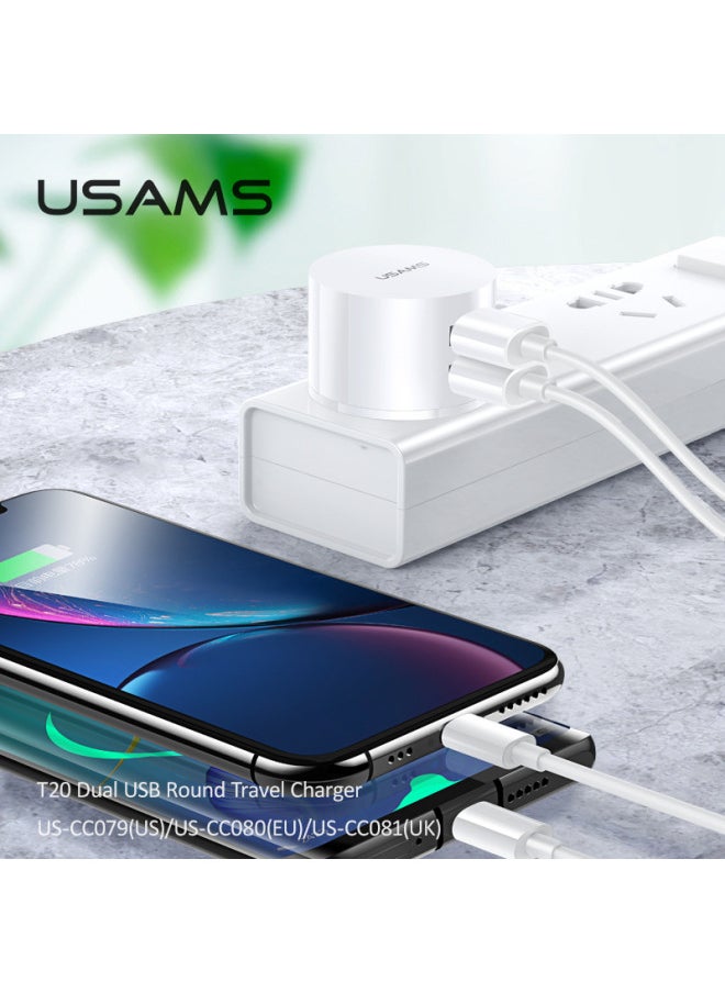 Yosheng Dual USB Charging Head British Standard Mobile Phone Charger US Standard Fast Charging Head European Standard Charging Travel Converter-Color:White  Charging Head + Mirco Data Cable