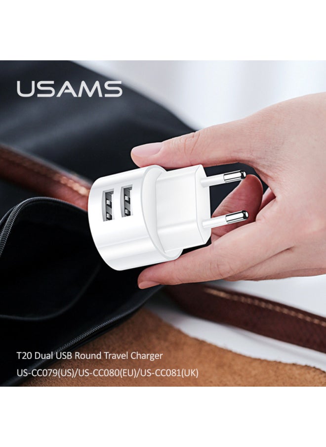 Yosheng Dual USB Charging Head British Standard Mobile Phone Charger US Standard Fast Charging Head European Standard Charging Travel Converter-Color:White  Charging Head + Mirco Data Cable