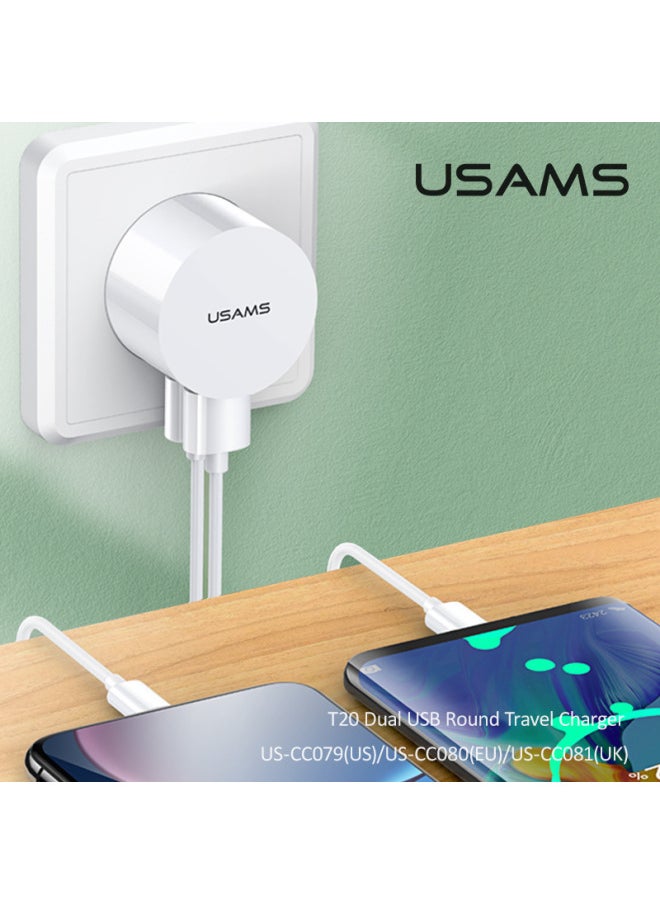 Yosheng Dual USB Charging Head British Standard Mobile Phone Charger US Standard Fast Charging Head European Standard Charging Travel Converter-Color:White  Charging Head + Mirco Data Cable