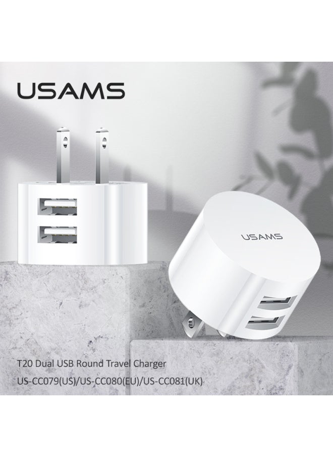 Yosheng Dual USB Charging Head British Standard Mobile Phone Charger US Standard Fast Charging Head European Standard Charging Travel Converter-Color:White  Charging Head + Mirco Data Cable
