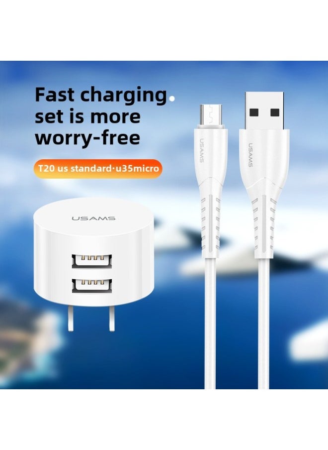 Yosheng Dual USB Charging Head British Standard Mobile Phone Charger US Standard Fast Charging Head European Standard Charging Travel Converter-Color:White  Charging Head + Mirco Data Cable