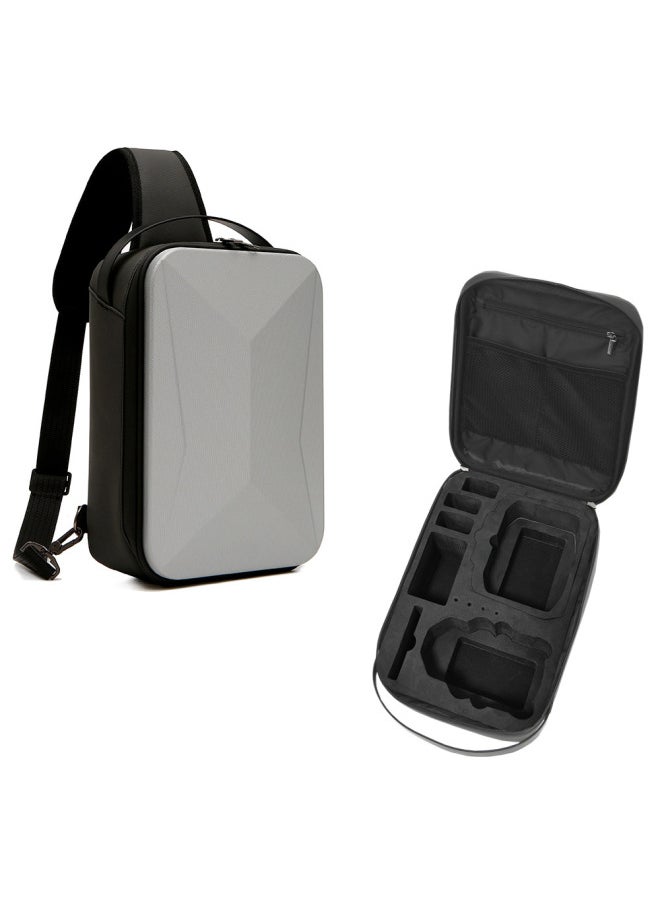 Suitable For DJI MINI 4 PRO Cosmetics Bag Box Hard Shell Bag Chest Bag Shoulder Bag Crossbody Bag Backpack-Color:MINI 4 PRO Silver Hard Shell Chest Bag-Size:About 32*22*12cm