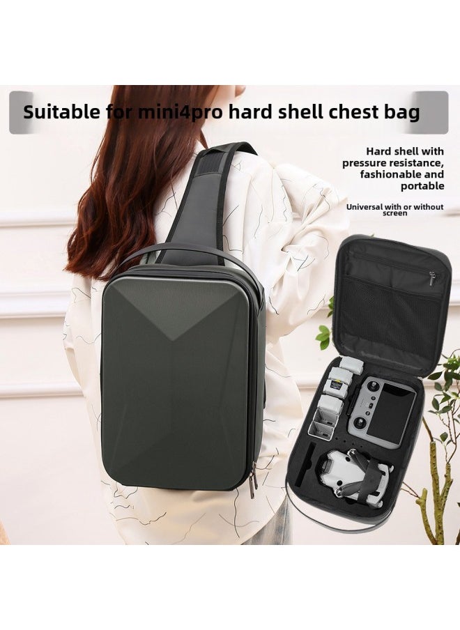 Suitable For DJI MINI 4 PRO Cosmetics Bag Box Hard Shell Bag Chest Bag Shoulder Bag Crossbody Bag Backpack-Color:MINI 4 PRO Silver Hard Shell Chest Bag-Size:About 32*22*12cm