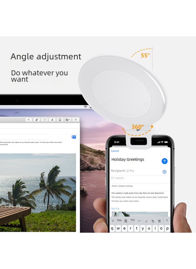 XJ51 Mobile Phone Fill Light Video Conference Fill Light Touch LED Live Ring Light Beauty Photography Light-Specifications:White