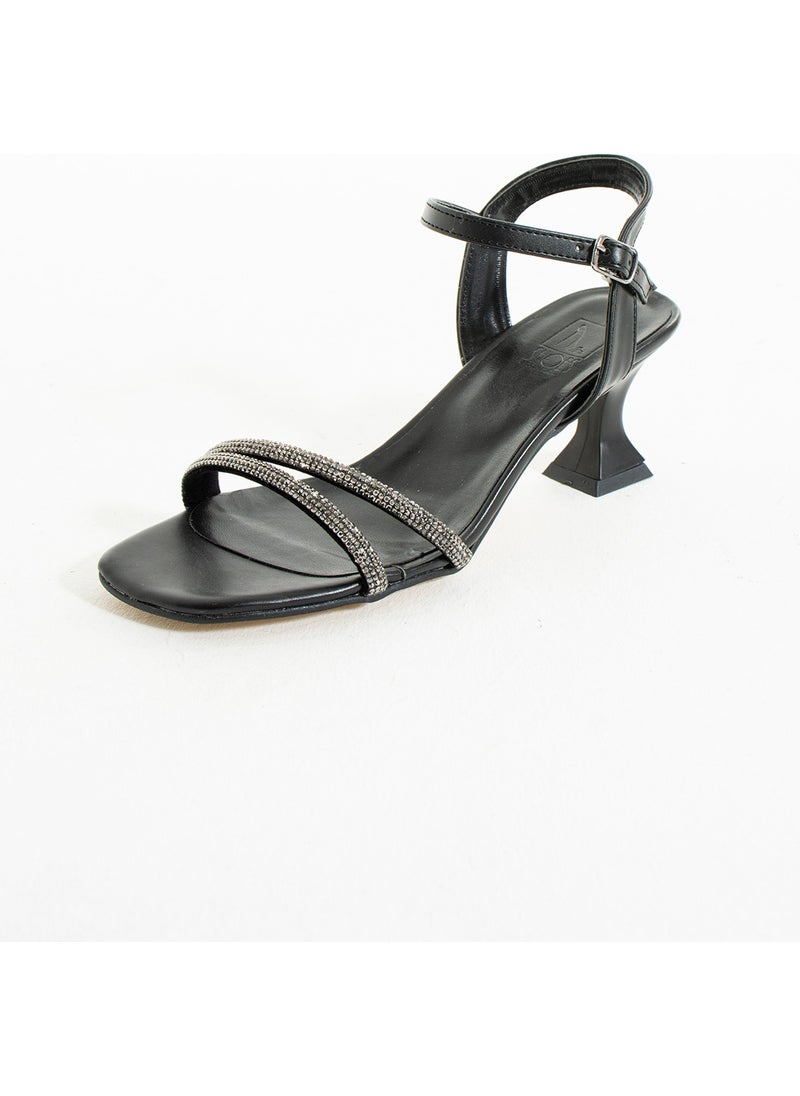 Pink Potin Thin Band Stone Buckle Short Heeled Women's Shoes 018-04-23