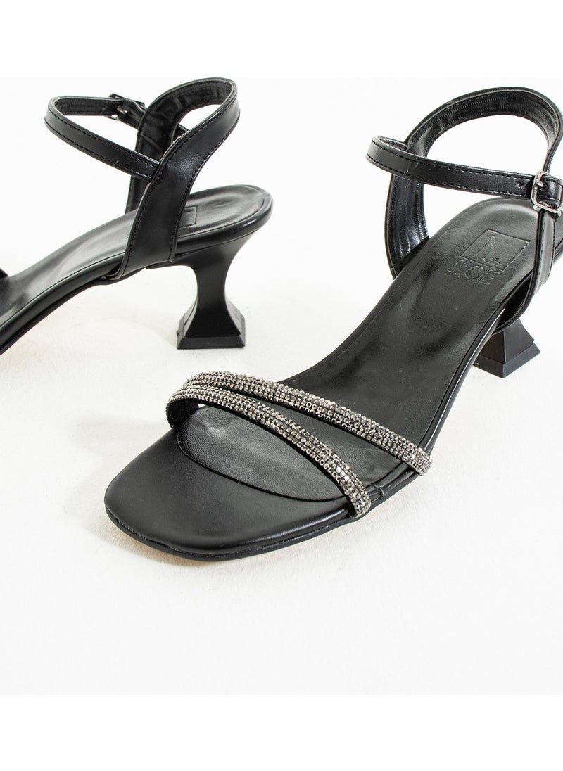 Pink Potin Thin Band Stone Buckle Short Heeled Women's Shoes 018-04-23
