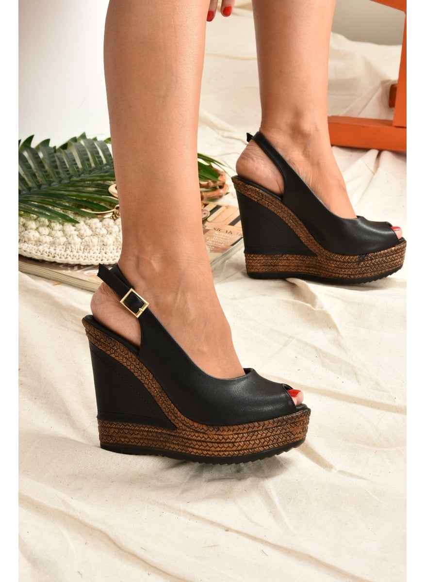 Black Women's Wedge Heeled Shoes 9674070803
