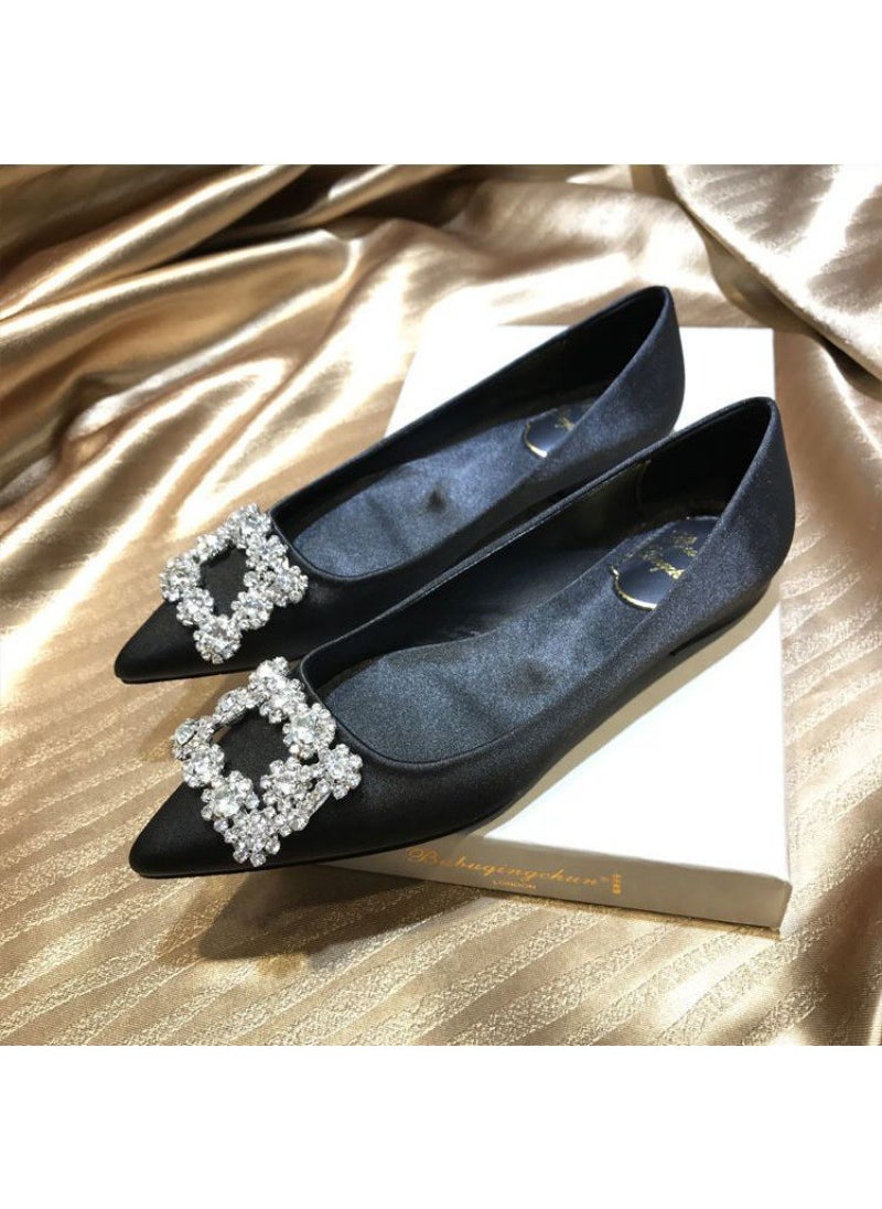 2024 New Rhinestone Satin Flats Yellow Black