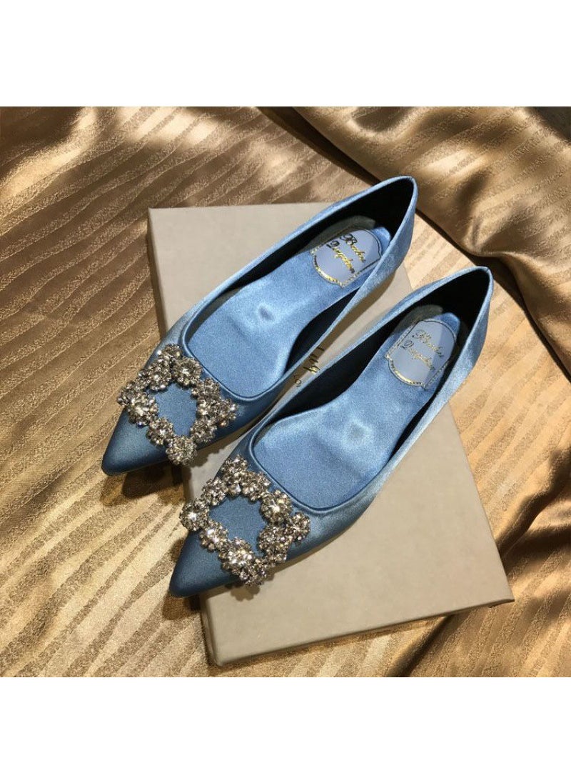 2024 New Rhinestone Satin Flats Yellow Sky Blue White Diamond