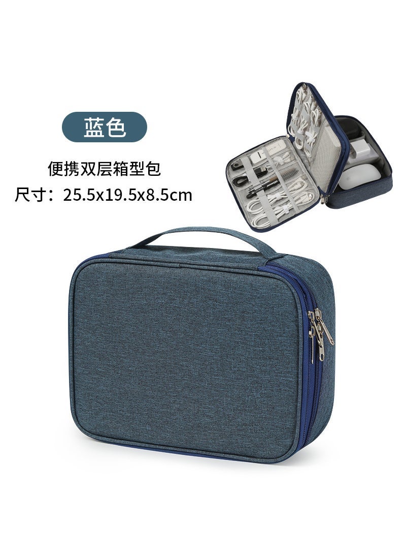 Waterproof Cationic Oxford Cloth Tinsless Portable Data Cable Storage Bag Multifunctional Digital Bag Travel Bag Double Blue
