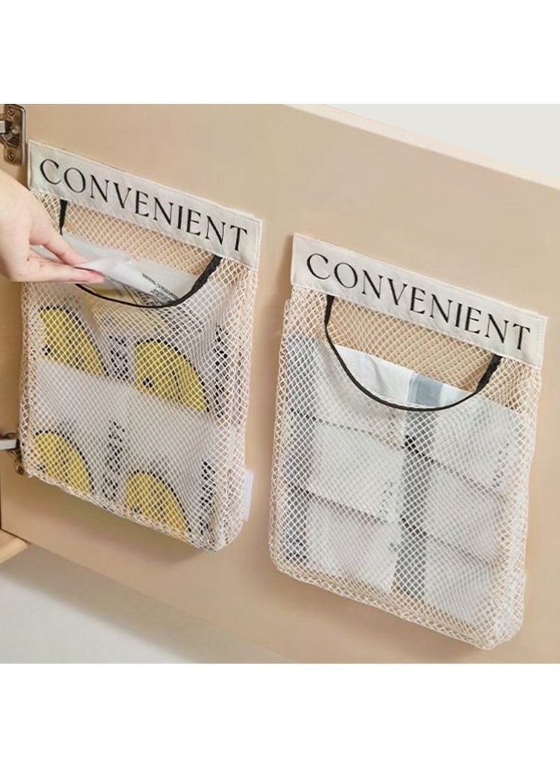 Plastic Bag Storage Bag Artifact Wall-mounted Storage Bag Large Capacity Plastic Bag Storage Velcro Net Bag Beige elastic mesh bag [opp bag]