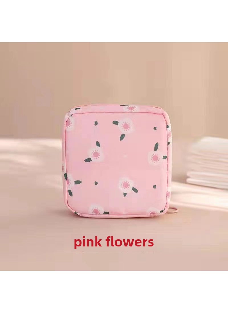 Large Capacity Sanitary Pad Storage Pouch Pink flowers