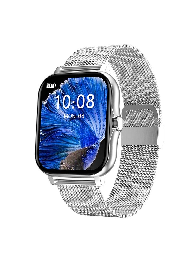Smart Bracelet Custom Astronaut Dial Wallpaper Bluetooth Call Music Control Social Sports Watch Silicone Strap Touch Button Operation silver steel