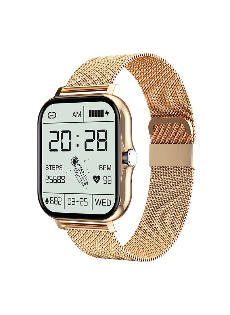 Smart Bracelet Custom Astronaut Dial Wallpaper Bluetooth Call Music Control Social Sports Watch Silicone Strap Touch Button Operation Gold Steel