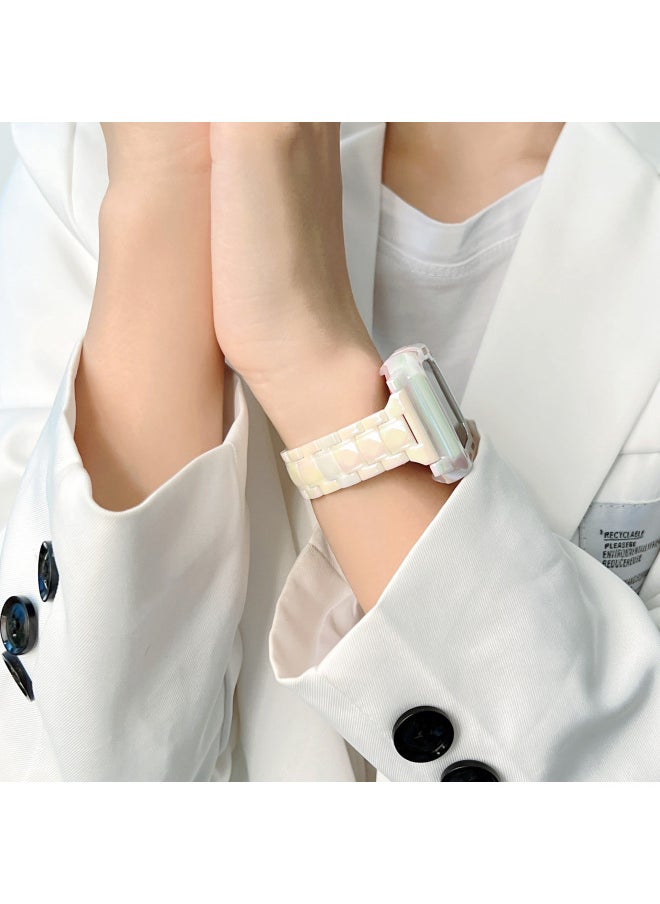 Applicable To For Apple Iwatch7/6/se/5 Watch With Shell Suit For Apple Magic Color Electroplated Small Man Waist Wristband For Women-Color:Laser White Band Case-Exterior Dimension:40mm
