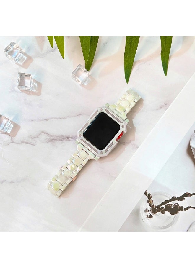 Applicable To For Apple Iwatch7/6/se/5 Watch With Shell Suit For Apple Magic Color Electroplated Small Man Waist Wristband For Women-Color:Laser White Band Case-Exterior Dimension:40mm