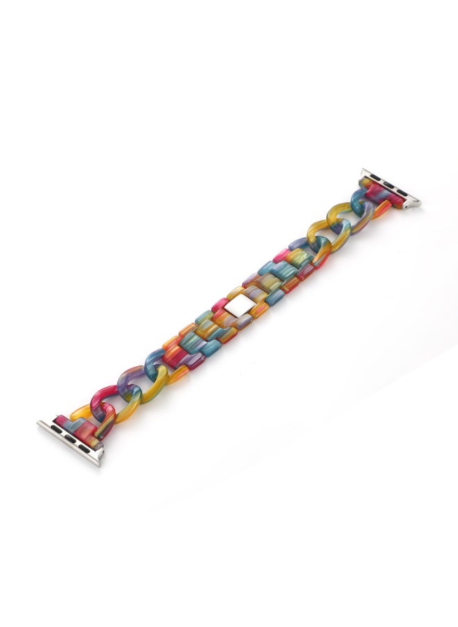 For Apple 567 Generation Resin Transparent Strap For Iwatch Se Denim Chain Strap Chanel Style Transparent Strap-Color:Rainbow-Pure Resin Denim Chain-Exterior Dimension:38/40/41mm