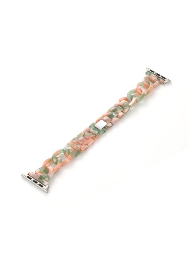 For Apple 567 Generation Resin Transparent Strap For Iwatch Se Denim Chain Strap Chanel Style Transparent Strap-Color:Pink Green-Pure Resin Denim Chain-Exterior Dimension:42/44/45mm