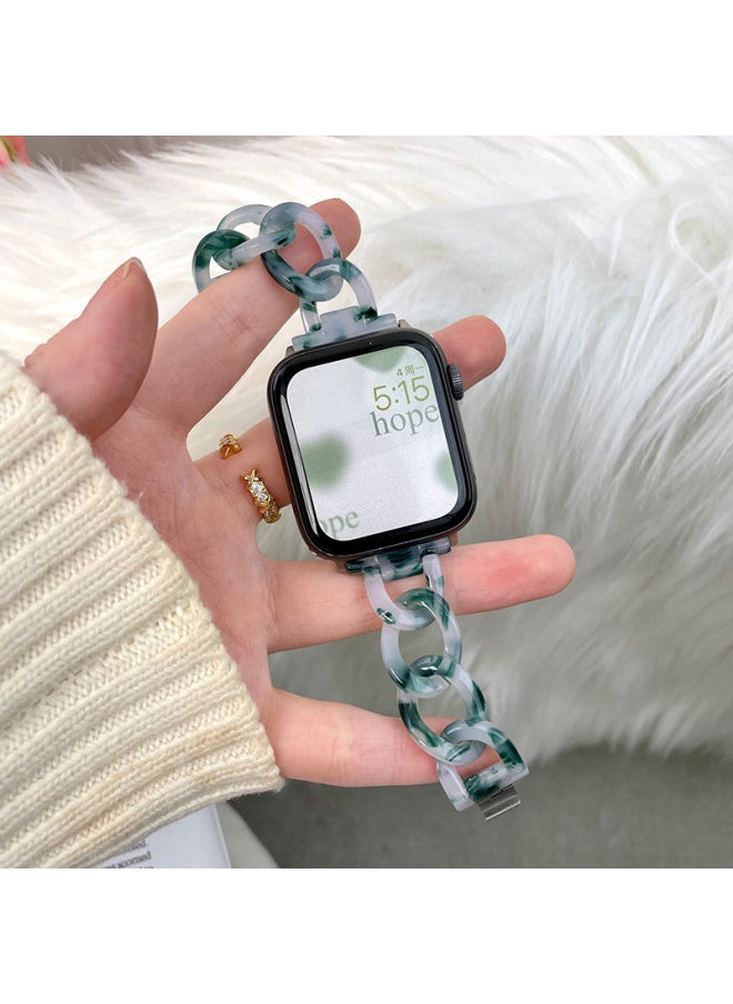 For Apple 567 Generation Resin Transparent Strap For Iwatch Se Denim Chain Strap Chanel Style Transparent Strap-Color:Pink Green-Pure Resin Denim Chain-Exterior Dimension:42/44/45mm