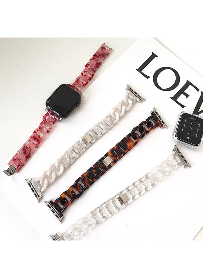 Suitable For Apple Strap Suitable For Iwatch Strap Denim Chain Small Chanel Style Transparent Resin Transparent Strap-Color:Nougat--Exterior Dimension:42/44/45mm