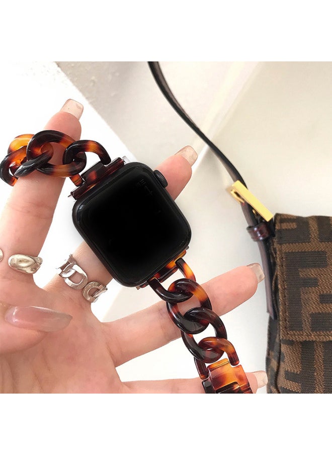 Suitable For Apple Strap Suitable For Iwatch Strap Denim Chain Small Chanel Style Transparent Resin Transparent Strap-Color:Nougat--Exterior Dimension:42/44/45mm