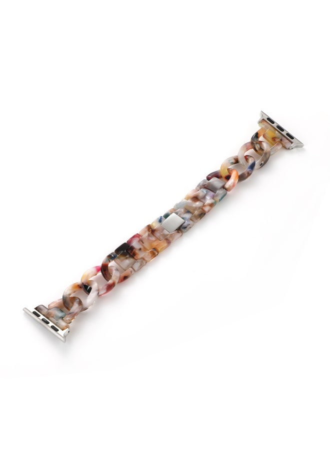 Suitable For Apple Strap Suitable For Iwatch Strap Denim Chain Small Chanel Style Transparent Resin Transparent Strap-Color:Flower White Jade-Exterior Dimension:38/40/41mm