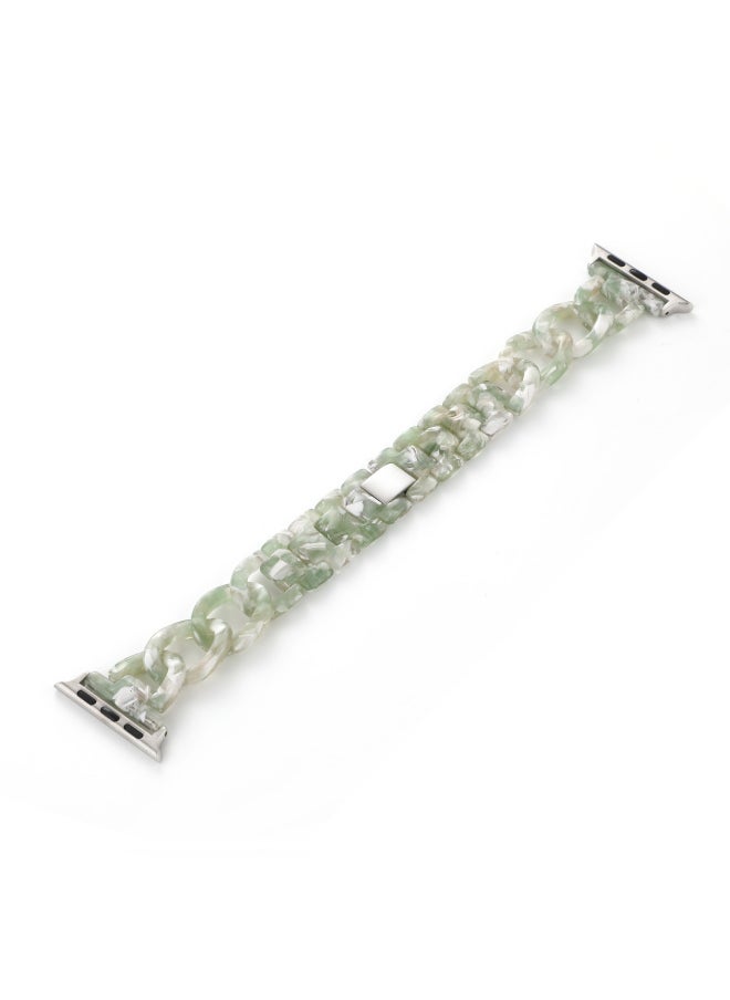 Suitable For Apple Strap Suitable For Iwatch Strap Denim Chain Small Chanel Style Transparent Resin Transparent Strap-Color:White Green-Exterior Dimension:38/40/41mm