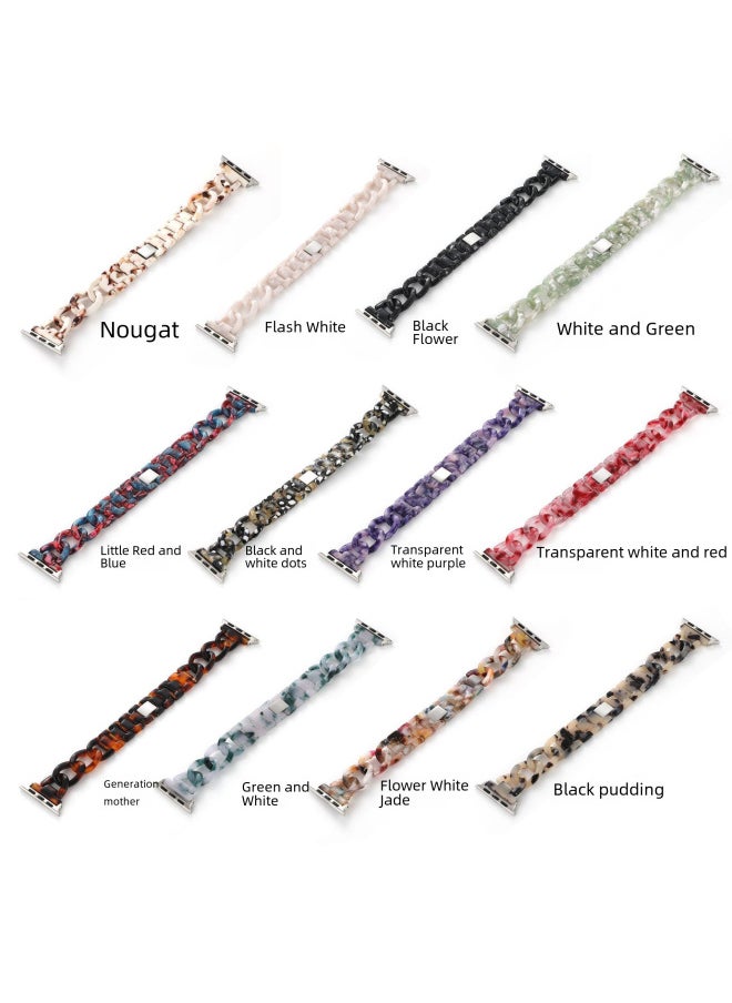 Suitable For Apple Strap Suitable For Iwatch Strap Denim Chain Small Chanel Style Transparent Resin Transparent Strap-Color:Transparent White And Red-Exterior Dimension:42/44/45mm