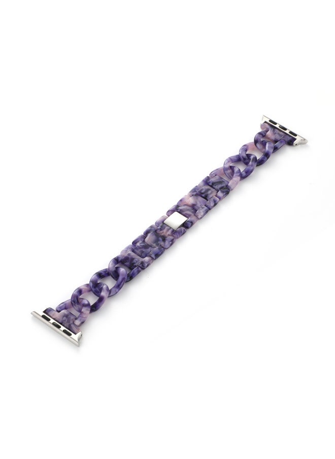 Suitable For Apple Strap Suitable For Iwatch Strap Denim Chain Small Chanel Style Transparent Resin Transparent Strap-Color:White And Purple-Exterior Dimension:38/40/41mm