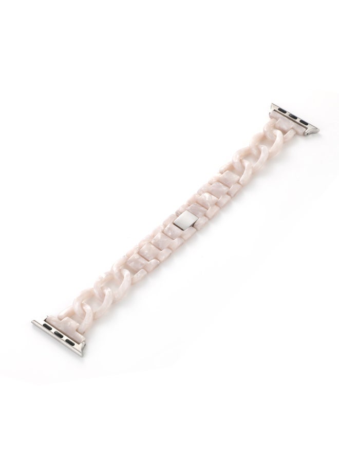Suitable For Apple Strap Suitable For Iwatch Strap Denim Chain Small Chanel Style Transparent Resin Transparent Strap-Color:Shell White-Exterior Dimension:42/44/45mm