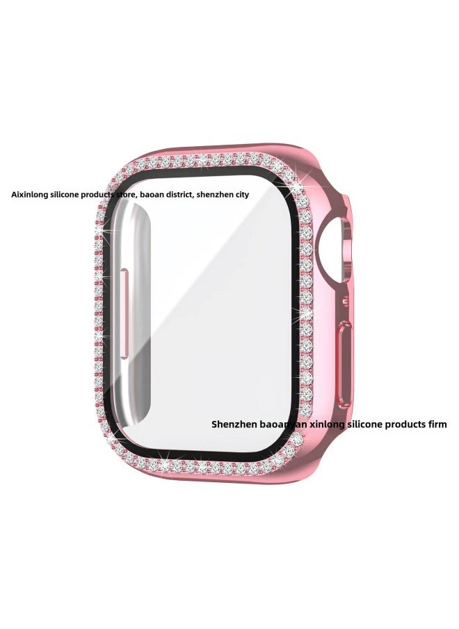 Suitable For Apple 8 Generation Watch PC + Tempered Film Iwatch7 Double Row Diamond Plating All-inclusive Protective Case-Color:Transparent (double-row Drill)-Exterior Dimension:40mm(4/5/6 Generation SE General)