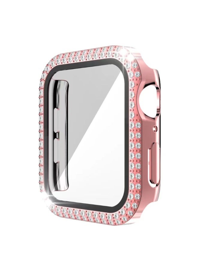 Suitable For Apple 8 Generation Watch PC + Tempered Film Iwatch7 Double Row Diamond Plating All-inclusive Protective Case-Color:Transparent (double-row Drill)-Exterior Dimension:40mm(4/5/6 Generation SE General)