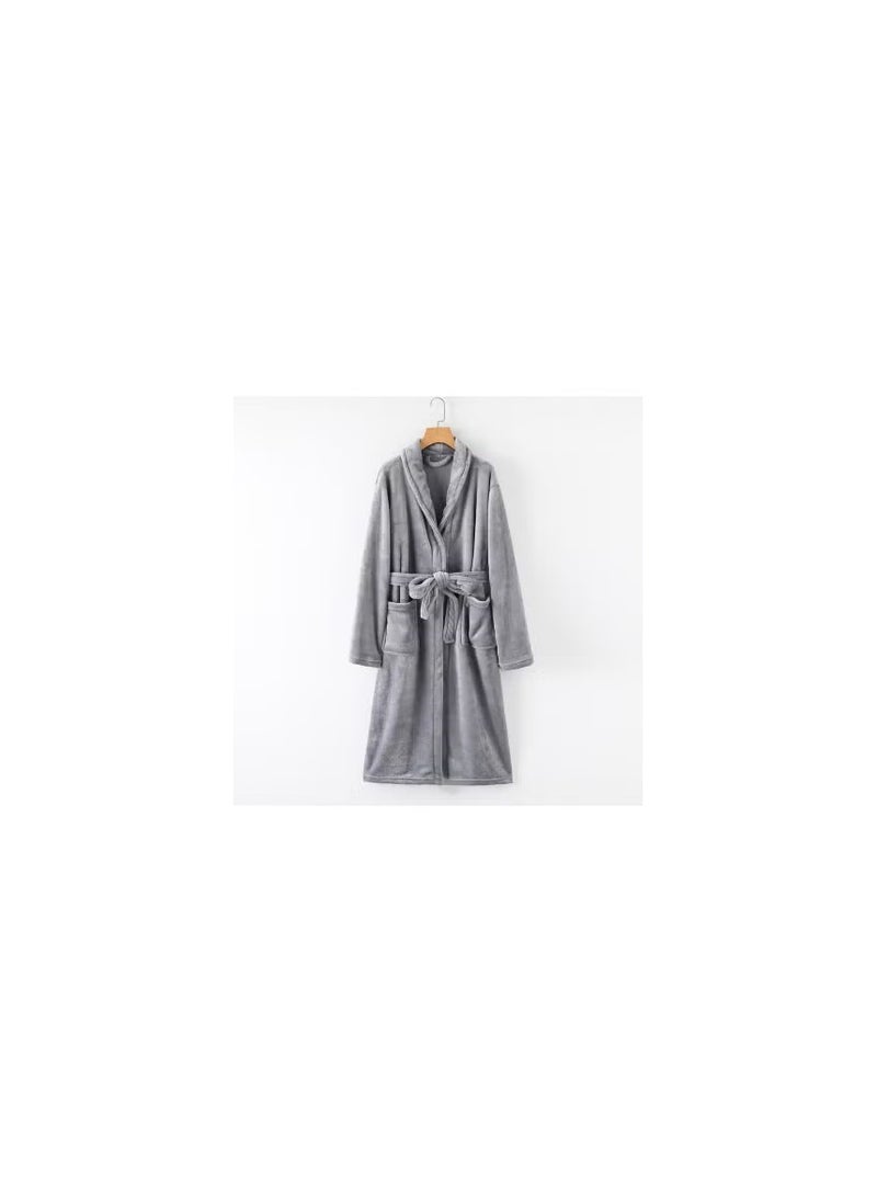 Long Sleeve Coral Fleece Bathrobe A silver cloth robe (same style for men and women)