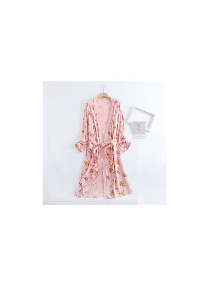 Spring Autumn New Cotton Walf Check Skimono Bathrobe Homewear Unisex Underwear Sleepwear Home Clothes Chinese Style Pink phoenix tail flower