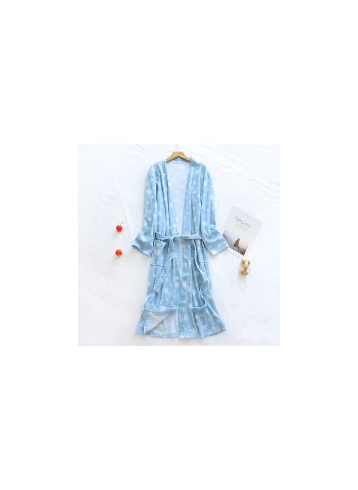 Spring Autumn New Cotton Walf Check Skimono Bathrobe Homewear Unisex Underwear Sleepwear Home Clothes Chinese Style Gray blue snowflake