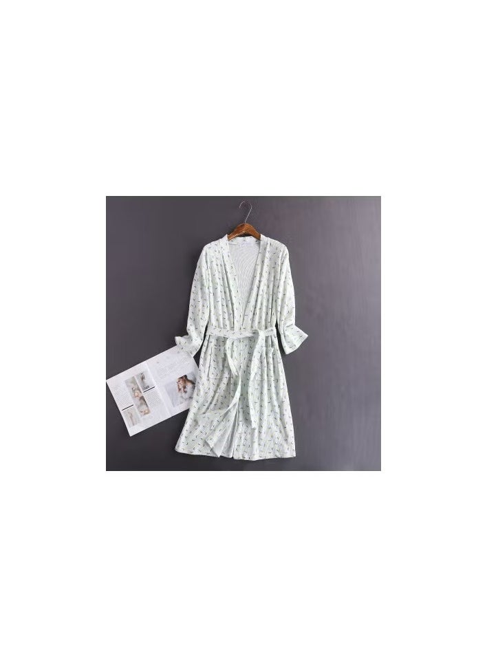 Spring Autumn New Cotton Walf Check Skimono Bathrobe Homewear Unisex Underwear Sleepwear Home Clothes Chinese Style Green Moon Bud