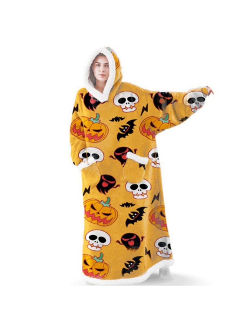 Winter Extended Pocket Flannel Fleece TV Blanket Robe D 210000 Holy pumpkin