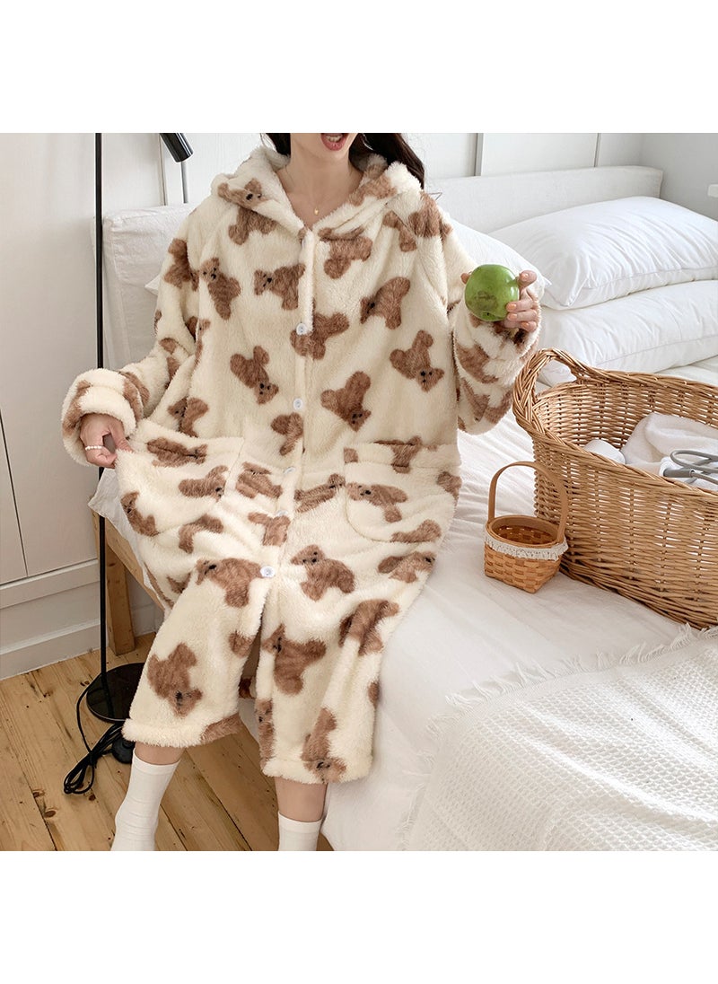 2023 Coral Fleece Sleepwear Long Hooded Thick Homewear HFF-W635
