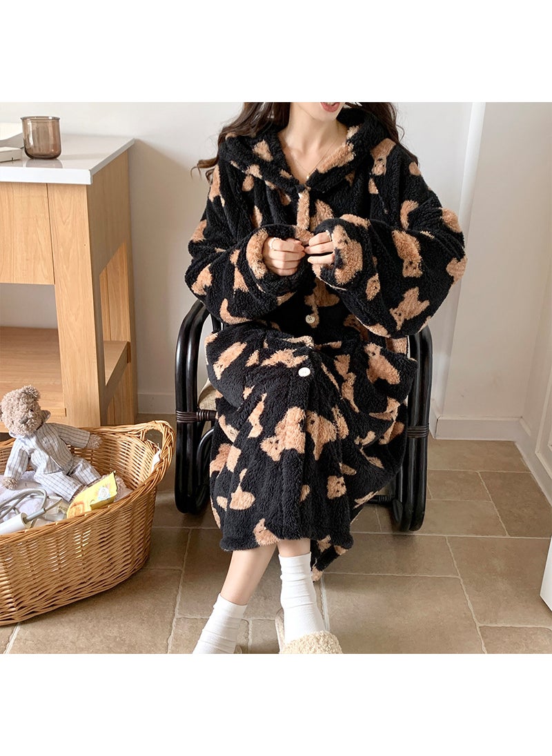 2023 Coral Fleece Sleepwear Long Hooded Thick Homewear HFF-W635