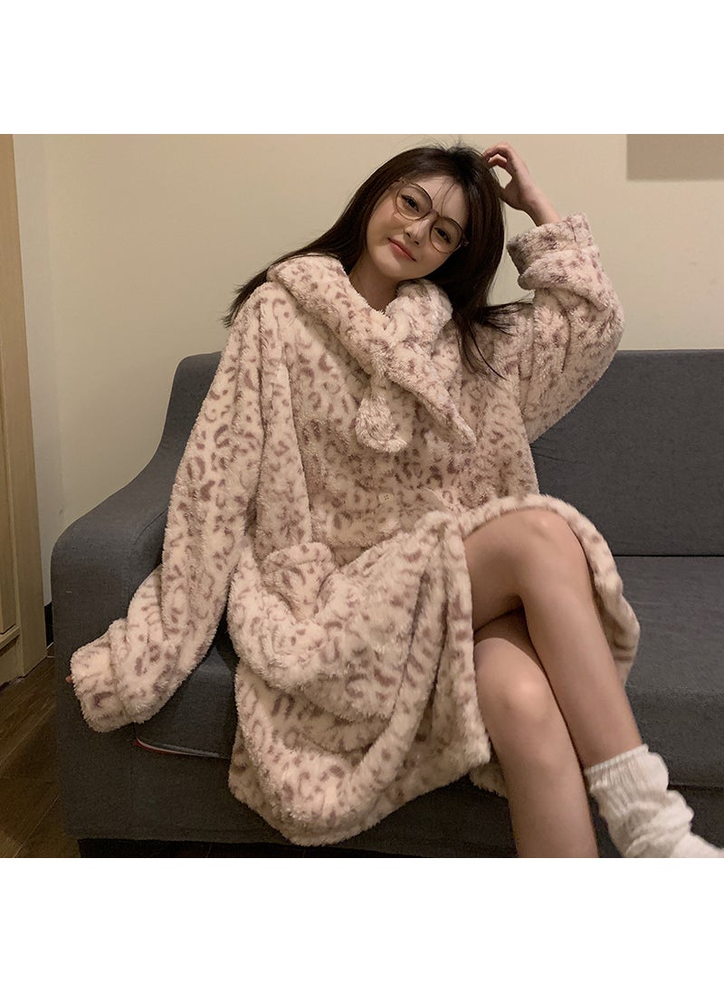 2023 Coral Fleece Sleepwear Long Hooded Thick Homewear HFF-W635