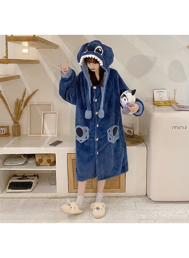 2023 Coral Fleece Sleepwear Long Hooded Thick Homewear HFF-W621 sapphire blue