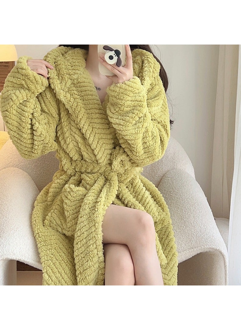 Thick Coral Fleece Sleep Robe with Jacquard Tie 09022# (apricot)
