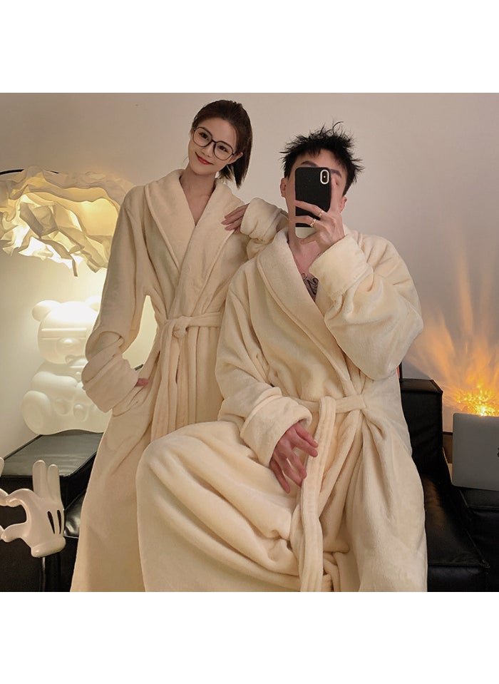 In-Stock Mens and Womens Winter Coral Fleece Bathrobe Couples Fleece-Lined and Thickened Extended Length Flannel Pajamas Taro purple