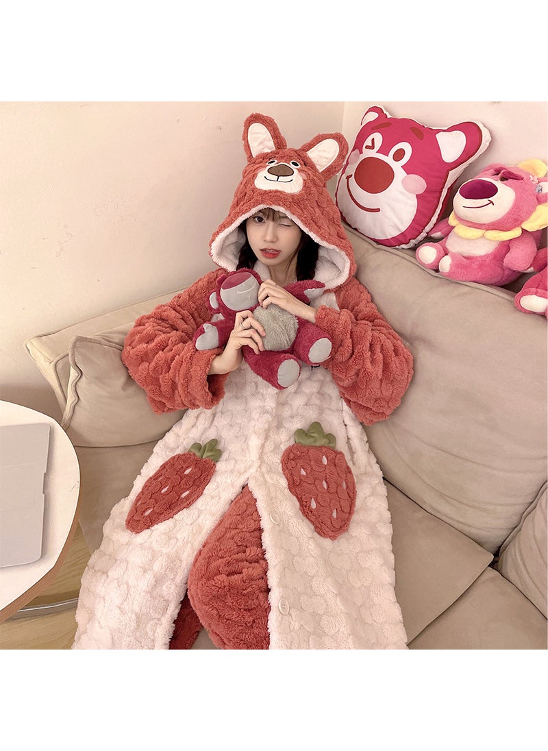 Thickened Coral Fleece Embossed Womens Bathrobe Warm Cartoon 22330#